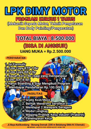 LPK DIMY MOTOR program kursus 1 tahun NEW