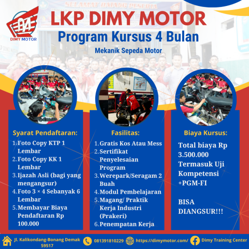 Kursus 4 Bulan Mekanik Sepeda Motor LPK Dimy Motor